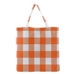 Orange And White Plaids Grocery Tote Bag by ConteMonfrey