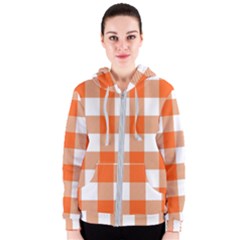 Orange And White Plaids Women s Zipper Hoodie by ConteMonfrey