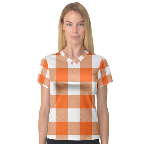 Orange And White Plaids V-neck Sport Mesh Tee by ConteMonfrey