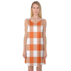 Orange And White Plaids Sleeveless Satin Nightdress by ConteMonfrey