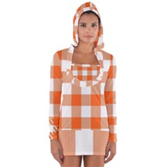 Orange And White Plaids Long Sleeve Hooded T-shirt by ConteMonfrey