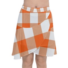 Orange And White Plaids Chiffon Wrap Front Skirt by ConteMonfrey