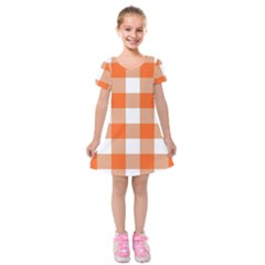 Orange And White Plaids Kids  Short Sleeve Velvet Dress by ConteMonfrey