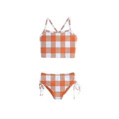 Orange And White Plaids Girls  Tankini Swimsuit by ConteMonfrey