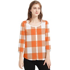 Orange And White Plaids Chiffon Quarter Sleeve Blouse by ConteMonfrey