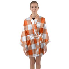 Orange And White Plaids Long Sleeve Satin Kimono by ConteMonfrey