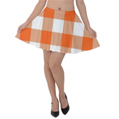 Orange And White Plaids Velvet Skater Skirt by ConteMonfrey