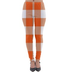 Orange And White Plaids Lightweight Velour Leggings by ConteMonfrey