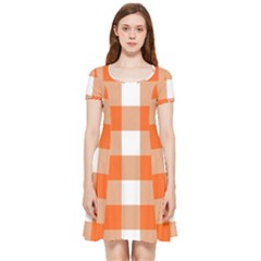 Orange And White Plaids Inside Out Cap Sleeve Dress by ConteMonfrey