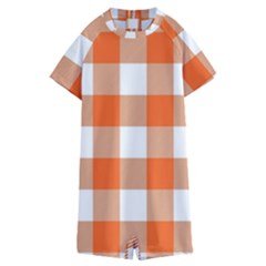 Orange And White Plaids Kids  Boyleg Half Suit Swimwear by ConteMonfrey