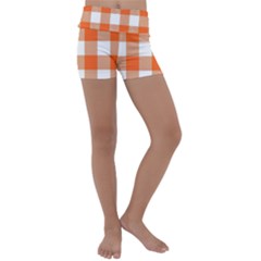 Orange And White Plaids Kids  Lightweight Velour Yoga Shorts by ConteMonfrey