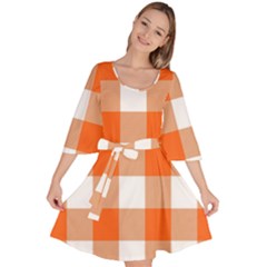 Orange And White Plaids Velour Kimono Dress