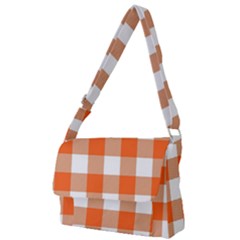 Orange And White Plaids Full Print Messenger Bag (l) by ConteMonfrey