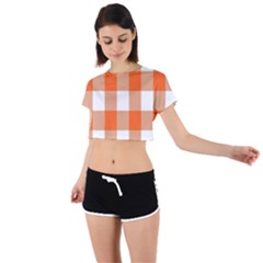 Orange And White Plaids Tie Back Short Sleeve Crop Tee by ConteMonfrey