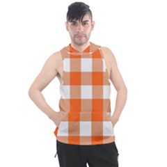 Orange And White Plaids Men s Sleeveless Hoodie by ConteMonfrey