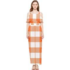 Orange And White Plaids Draped Sleeveless Chiffon Jumpsuit by ConteMonfrey