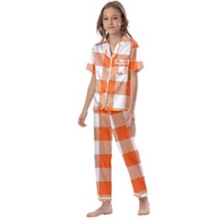 Orange And White Plaids Kids  Satin Short Sleeve Pajamas Set by ConteMonfrey