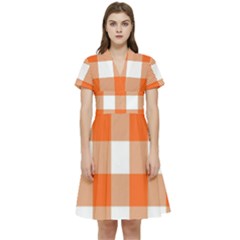 Orange And White Plaids Short Sleeve Waist Detail Dress by ConteMonfrey