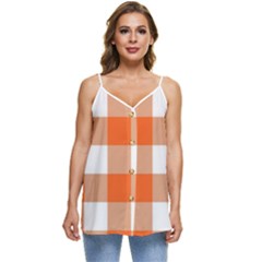 Orange And White Plaids Casual Spaghetti Strap Chiffon Top by ConteMonfrey