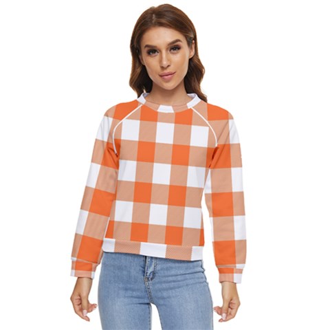 Orange And White Plaids Women s Long Sleeve Raglan Tee by ConteMonfrey