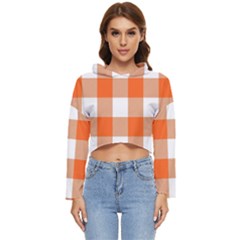 Orange And White Plaids Women s Lightweight Cropped Hoodie by ConteMonfrey