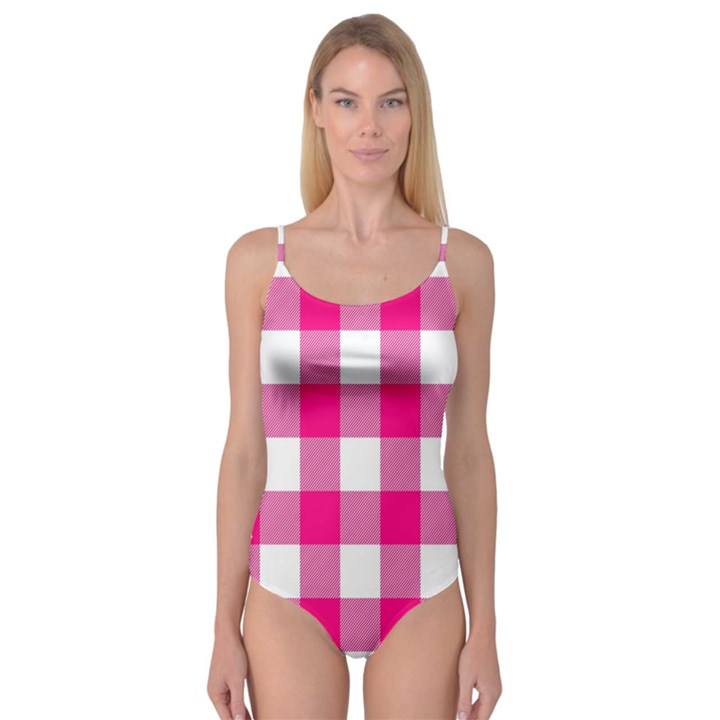 Pink and white plaids Camisole Leotard 