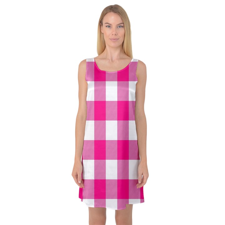 Pink and white plaids Sleeveless Satin Nightdress