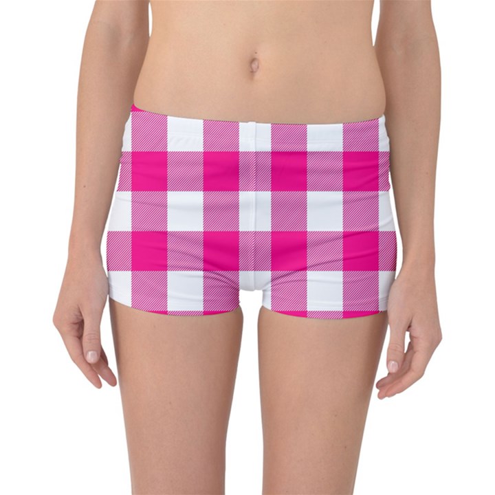 Pink and white plaids Reversible Boyleg Bikini Bottoms