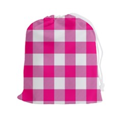 Pink And White Plaids Drawstring Pouch (2xl) by ConteMonfrey