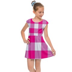 Pink And White Plaids Kids  Cap Sleeve Dress by ConteMonfrey