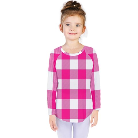 Pink And White Plaids Kids  Long Sleeve Tee by ConteMonfrey