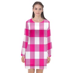 Pink And White Plaids Long Sleeve Chiffon Shift Dress  by ConteMonfrey