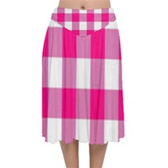 Pink And White Plaids Velvet Flared Midi Skirt by ConteMonfrey