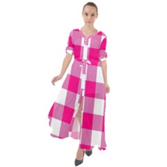 Pink And White Plaids Waist Tie Boho Maxi Dress by ConteMonfrey