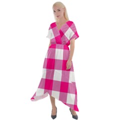 Pink And White Plaids Cross Front Sharkbite Hem Maxi Dress by ConteMonfrey