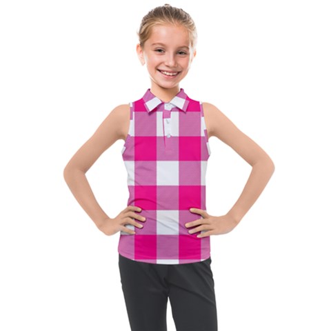 Pink And White Plaids Kids  Sleeveless Polo Tee by ConteMonfrey