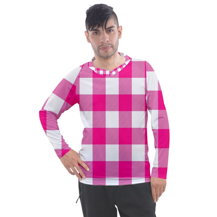 Pink and white plaids Men s Pique Long Sleeve Tee