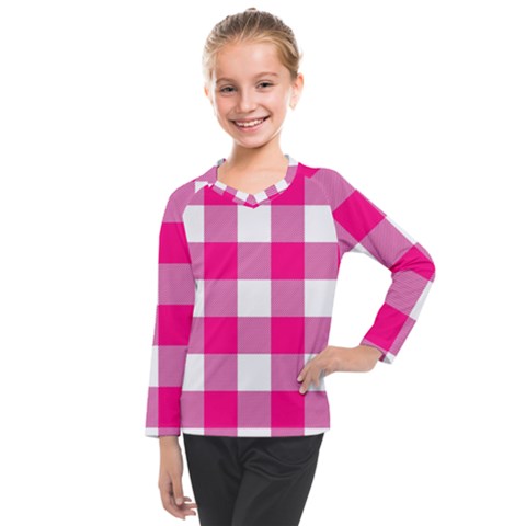 Pink And White Plaids Kids  Long Mesh Tee by ConteMonfrey