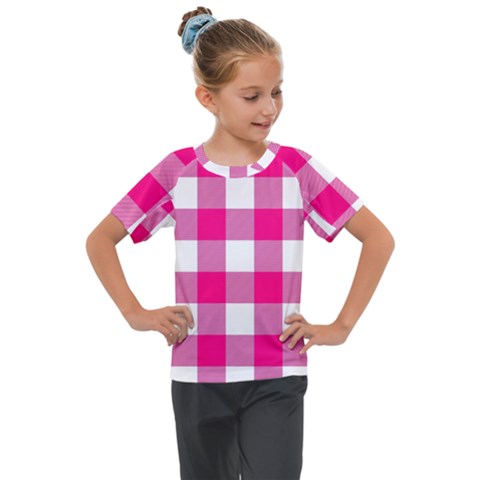 Pink And White Plaids Kids  Mesh Piece Tee by ConteMonfrey