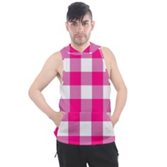 Pink And White Plaids Men s Sleeveless Hoodie by ConteMonfrey