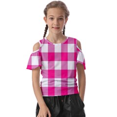 Pink And White Plaids Kids  Butterfly Cutout Tee by ConteMonfrey