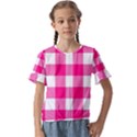 Pink and white plaids Kids  Cuff Sleeve Scrunch Bottom Tee View1