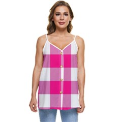 Pink And White Plaids Casual Spaghetti Strap Chiffon Top by ConteMonfrey