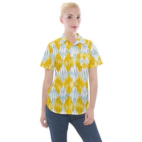 Background-box Yellow Women s Short Sleeve Pocket Shirt by nateshop