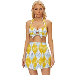 Background-box Yellow Vintage Style Bikini Top And Skirt Set  by nateshop