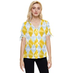 Background-box Yellow Bow Sleeve Button Up Top