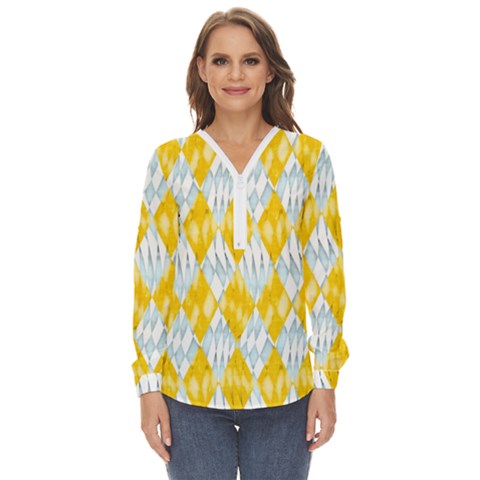 Background-box Yellow Zip Up Long Sleeve Blouse by nateshop