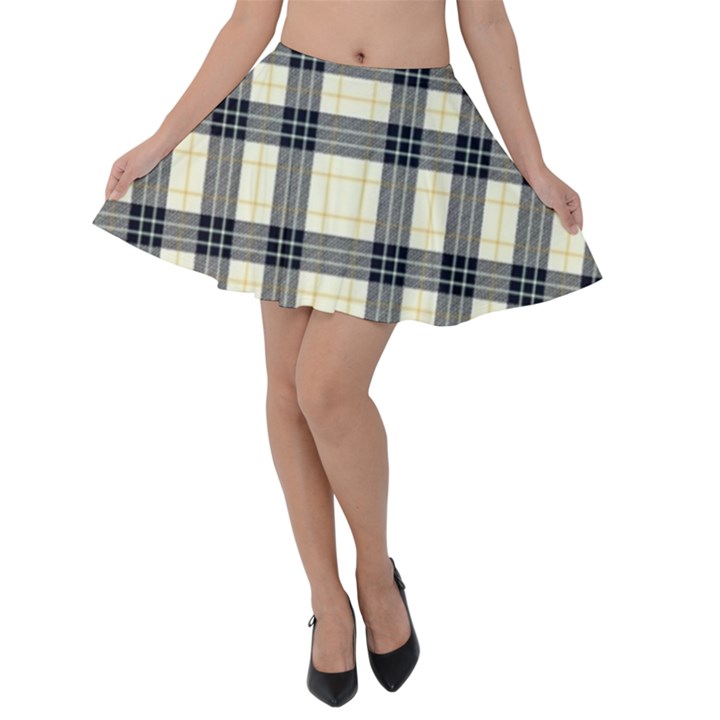 Gray And Yellow Plaids  Velvet Skater Skirt