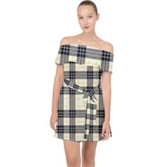 Gray And Yellow Plaids  Off Shoulder Chiffon Dress by ConteMonfrey