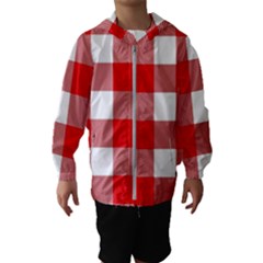 Red And White Plaids Kids  Hooded Windbreaker by ConteMonfrey